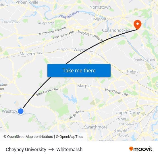 Cheyney University to Whitemarsh map