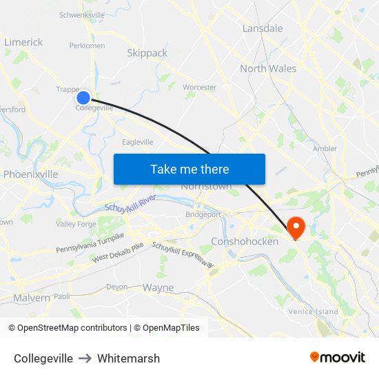 Collegeville to Whitemarsh map