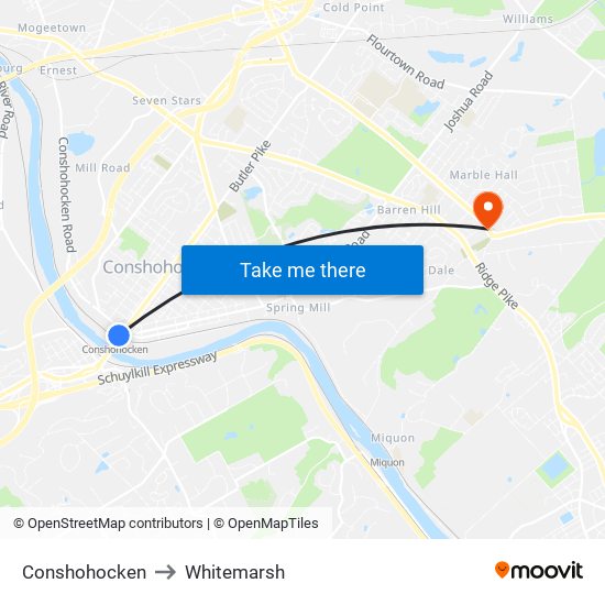 Conshohocken to Whitemarsh map