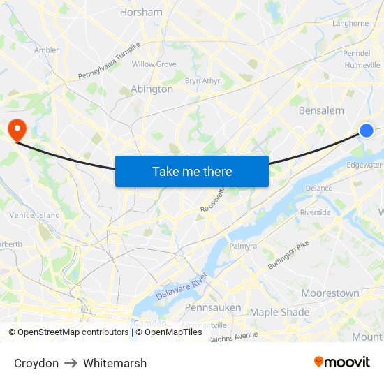 Croydon to Whitemarsh map