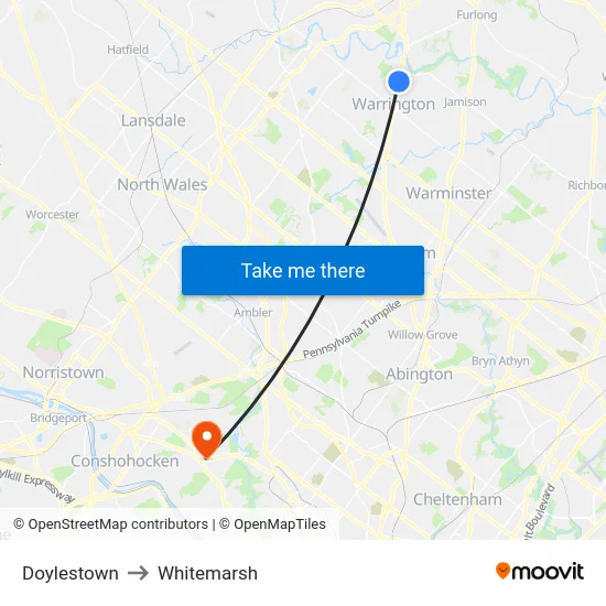 Doylestown to Whitemarsh map