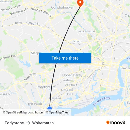 Eddystone to Whitemarsh map