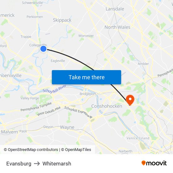 Evansburg to Whitemarsh map