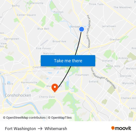 Fort Washington to Whitemarsh map