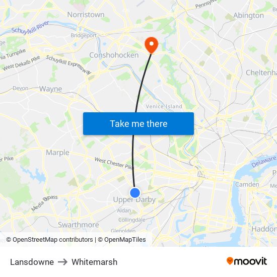 Lansdowne to Whitemarsh map