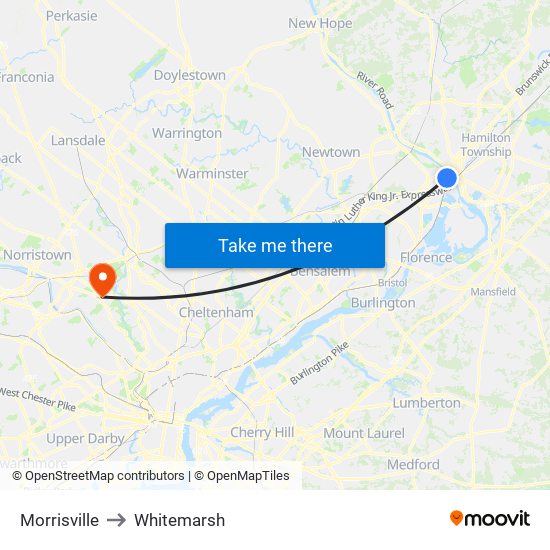 Morrisville to Whitemarsh map