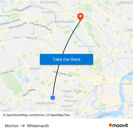 Morton to Whitemarsh map