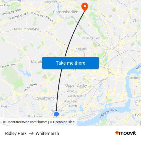 Ridley Park to Whitemarsh map