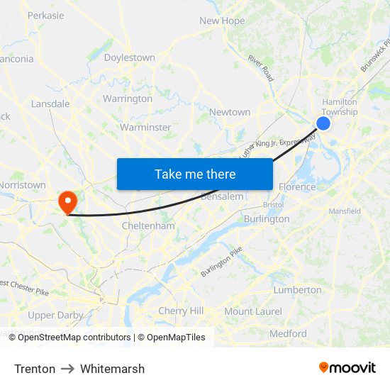 Trenton to Whitemarsh map