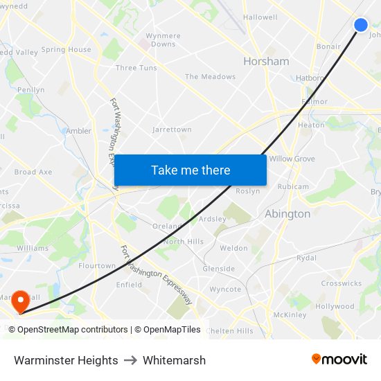 Warminster Heights to Whitemarsh map