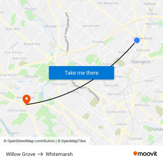 Willow Grove to Whitemarsh map