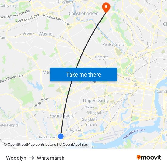Woodlyn to Whitemarsh map