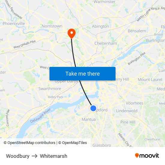 Woodbury to Whitemarsh map