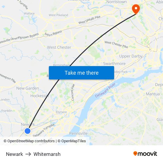 Newark to Whitemarsh map