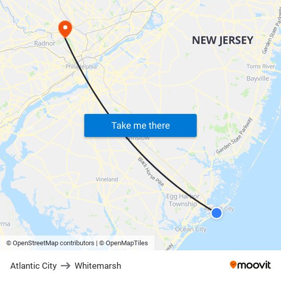 Atlantic City to Whitemarsh map