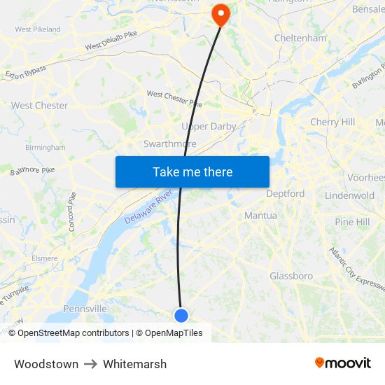 Woodstown to Whitemarsh map