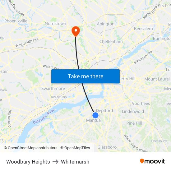 Woodbury Heights to Whitemarsh map