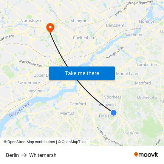 Berlin to Whitemarsh map