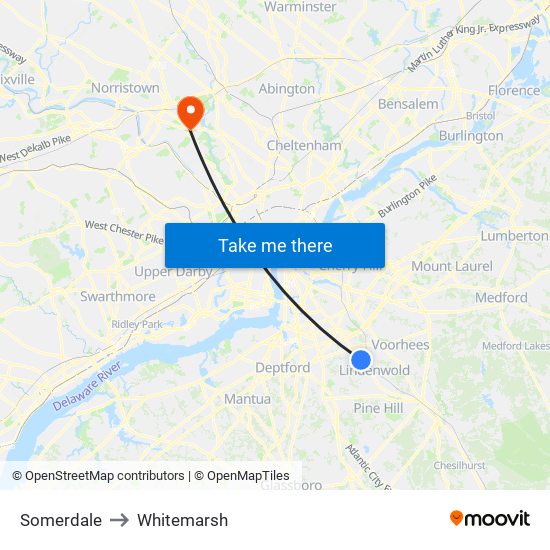 Somerdale to Whitemarsh map