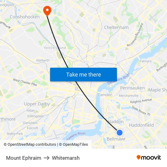 Mount Ephraim to Whitemarsh map