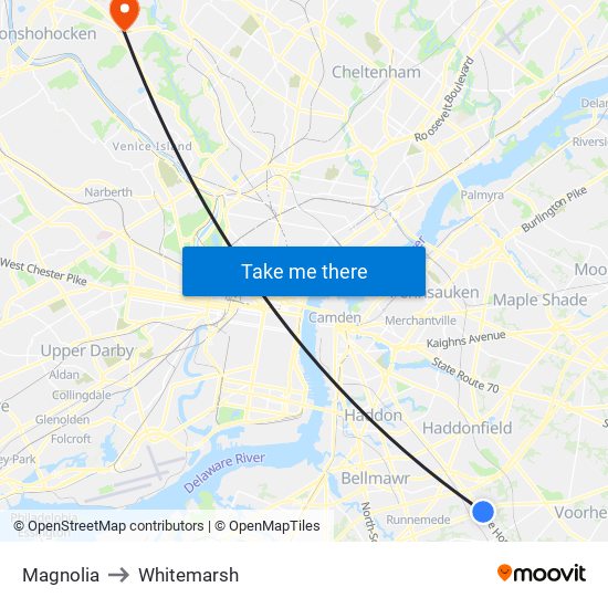 Magnolia to Whitemarsh map