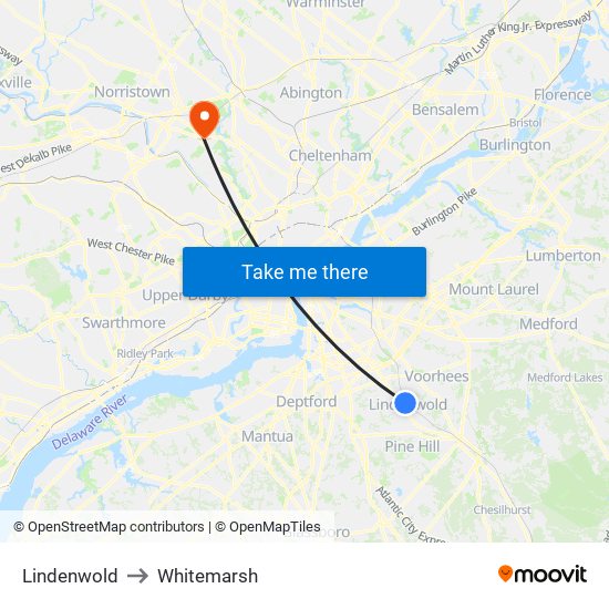 Lindenwold to Whitemarsh map
