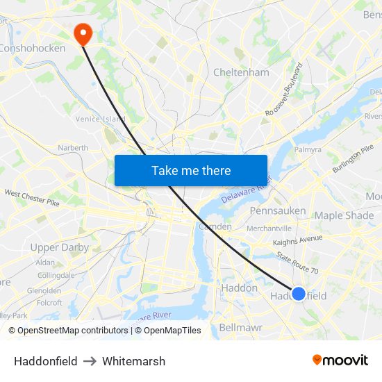 Haddonfield to Whitemarsh map