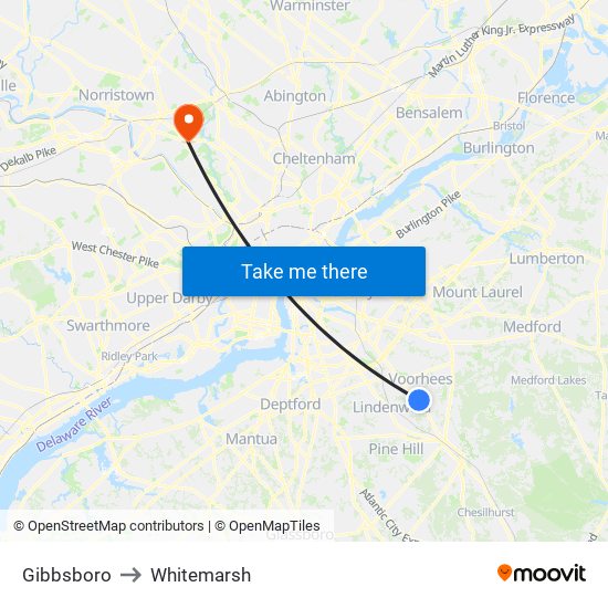 Gibbsboro to Whitemarsh map