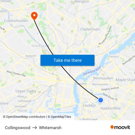 Collingswood to Whitemarsh map