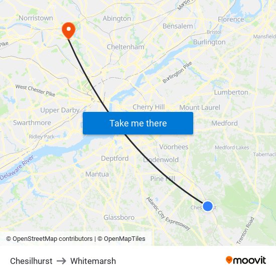 Chesilhurst to Whitemarsh map