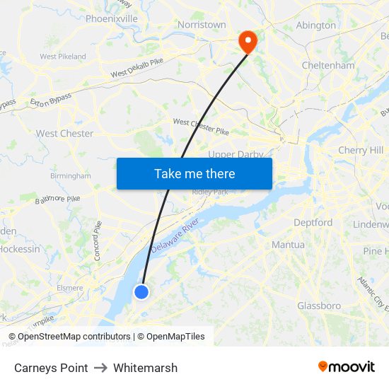 Carneys Point to Whitemarsh map