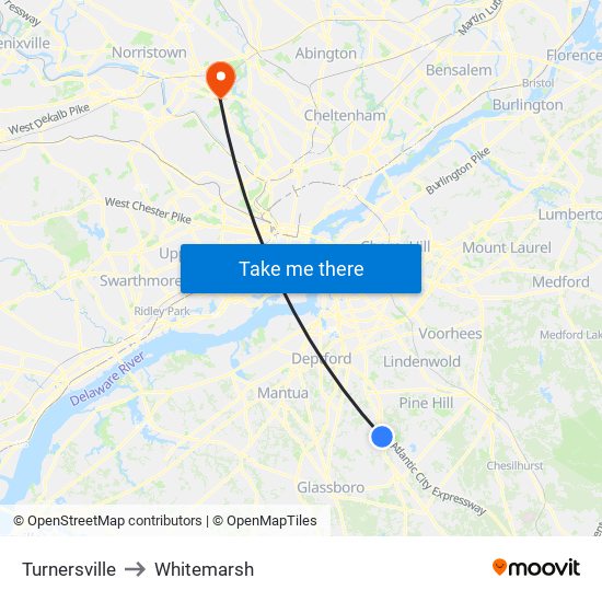 Turnersville to Whitemarsh map