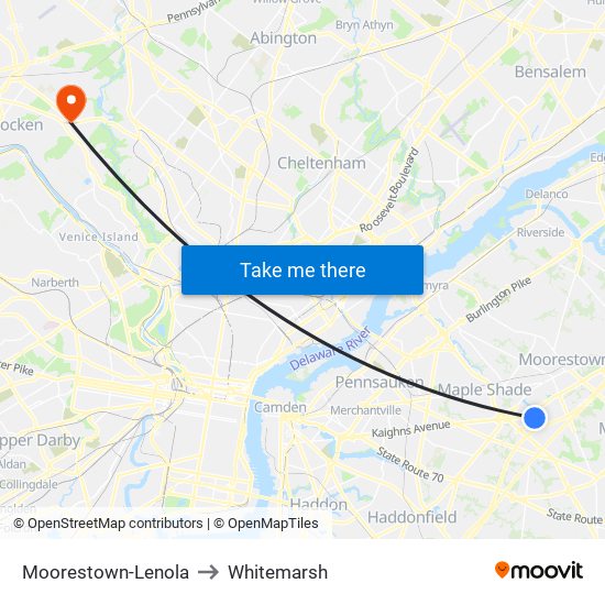 Moorestown-Lenola to Whitemarsh map