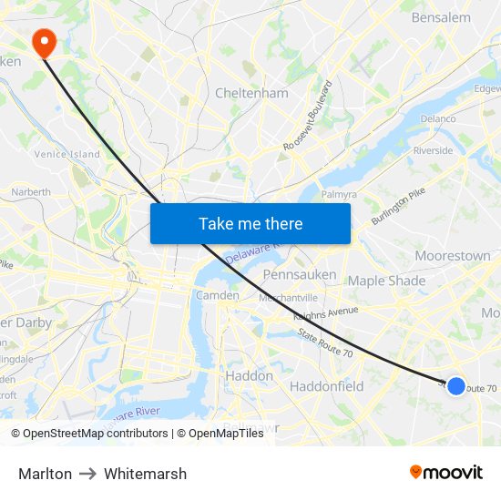 Marlton to Whitemarsh map