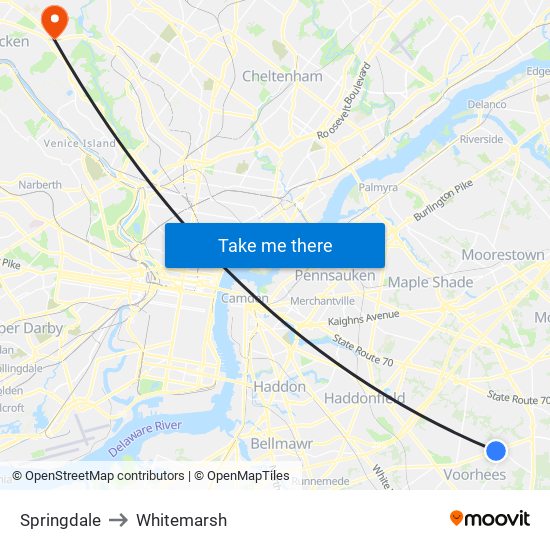 Springdale to Whitemarsh map