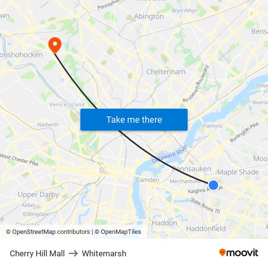 Cherry Hill Mall to Whitemarsh map