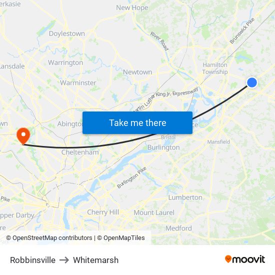 Robbinsville to Whitemarsh map