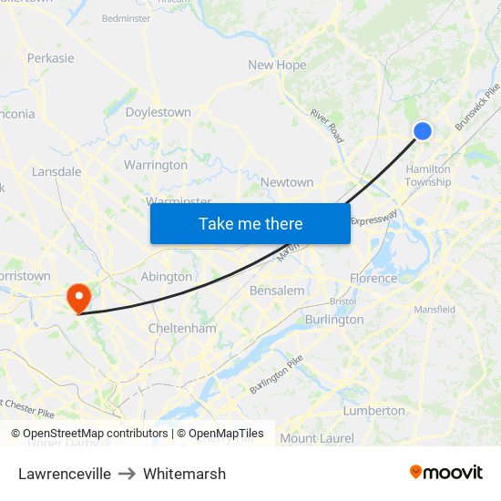 Lawrenceville to Whitemarsh map