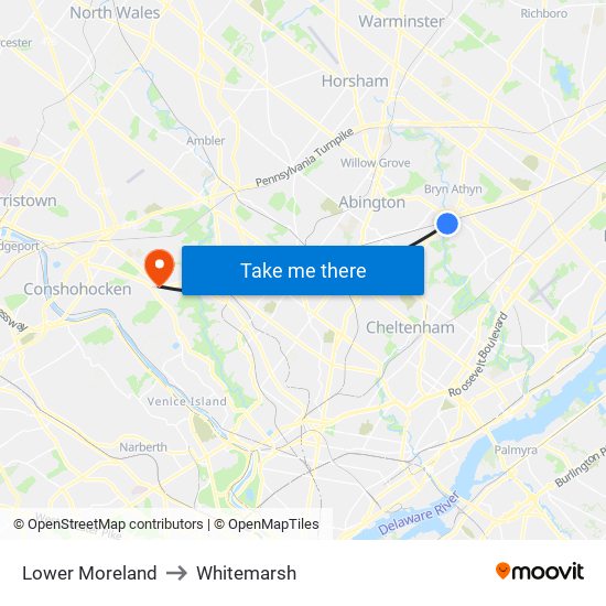 Lower Moreland to Whitemarsh map