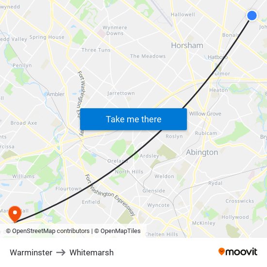 Warminster to Whitemarsh map