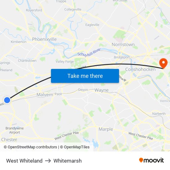 West Whiteland to Whitemarsh map