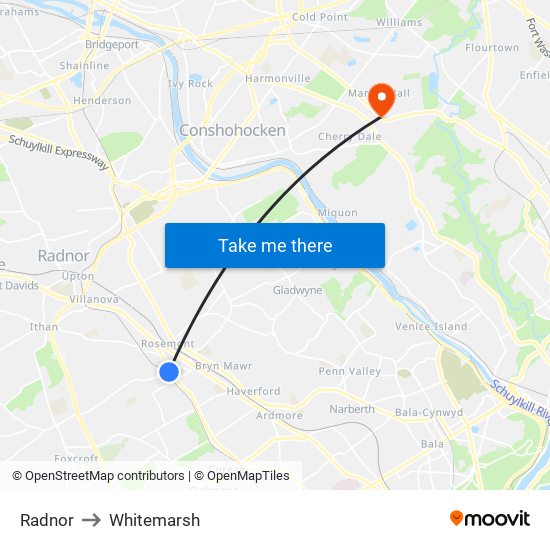 Radnor to Whitemarsh map