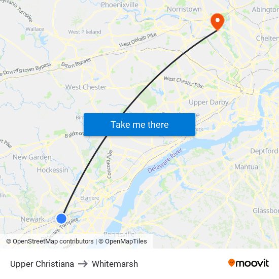 Upper Christiana to Whitemarsh map