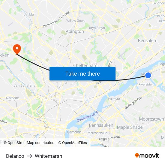 Delanco to Whitemarsh map