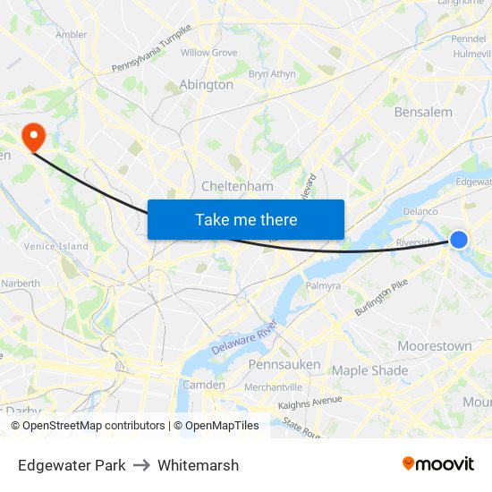 Edgewater Park to Whitemarsh map