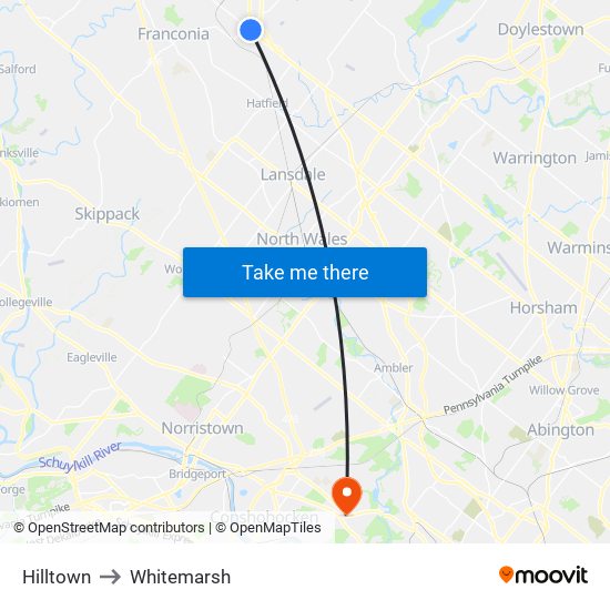 Hilltown to Whitemarsh map