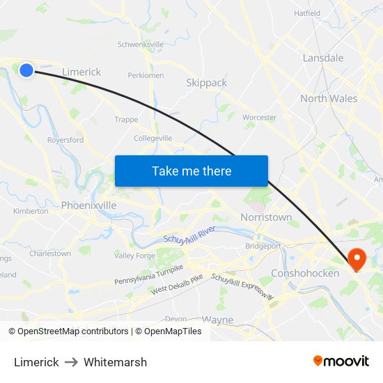 Limerick to Whitemarsh map