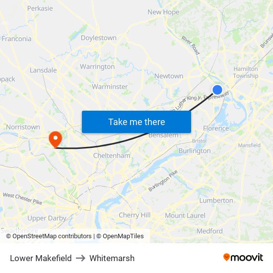 Lower Makefield to Whitemarsh map