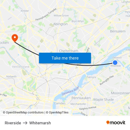 Riverside to Whitemarsh map