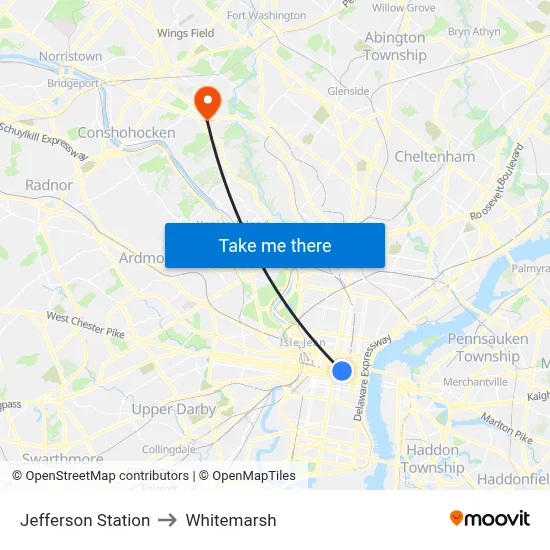 Jefferson Station to Whitemarsh map